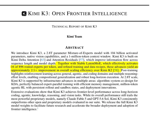 Kimi K3 Technical Report Released: Million-Token Context and 2.5x Efficiency Improvement